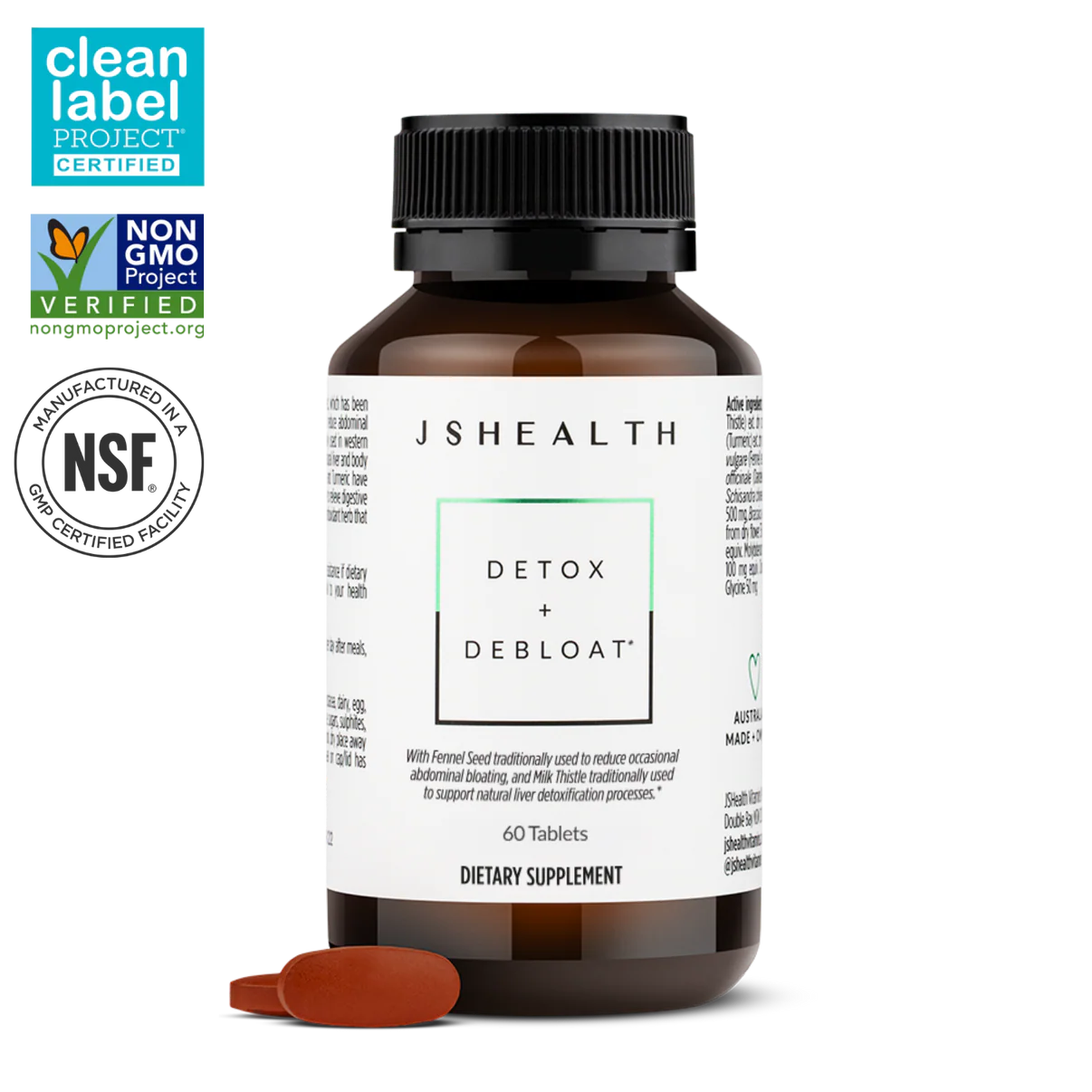 JSHealth Detox + Debloat. Bloating Relief for Women with Milk Thistle, Turmeric, and Fennel. Liver Health and Gut Support. Nutritionist-Formulated (60 Tablets)